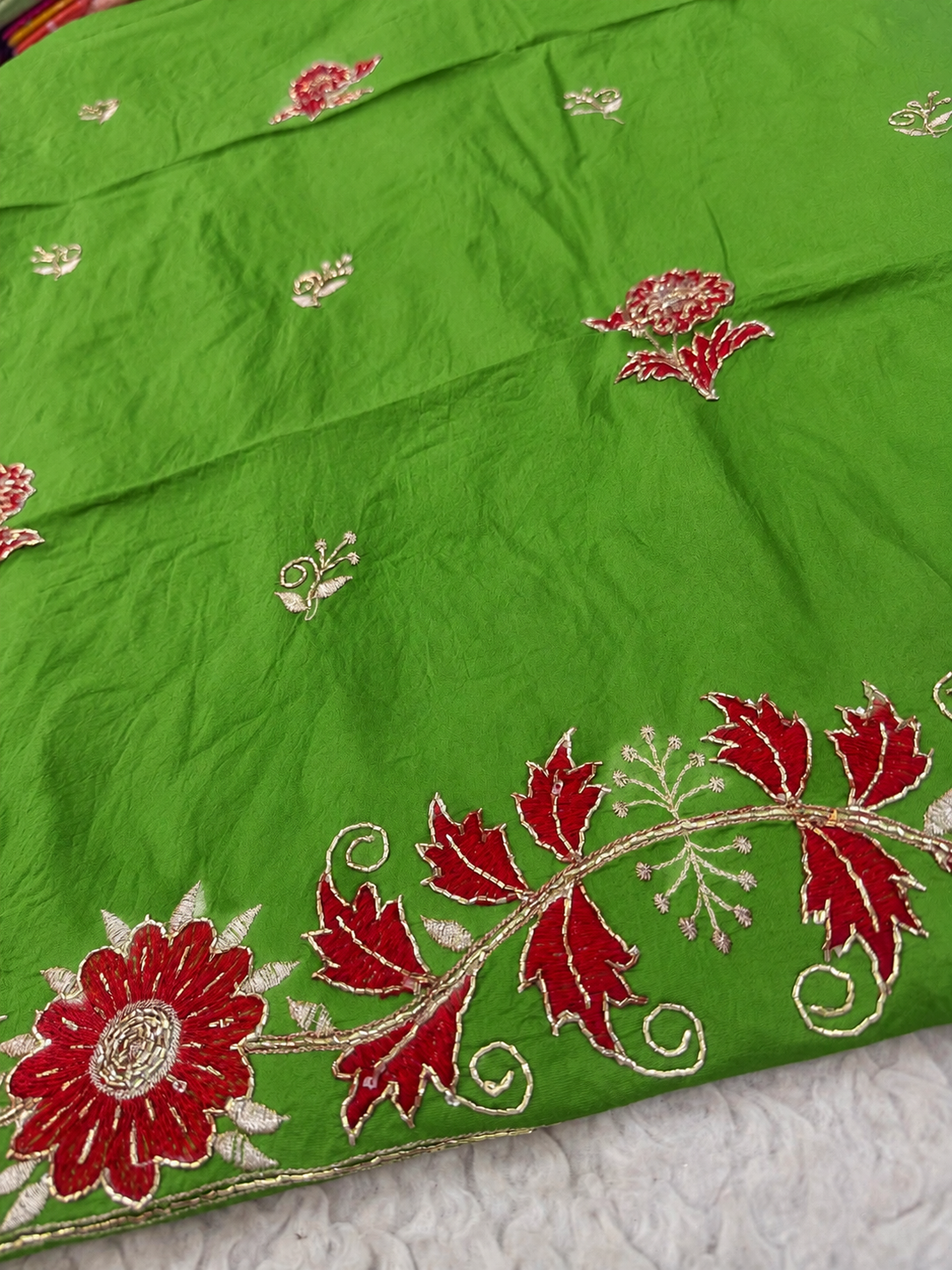 Parrot green cotton hamrahi poshak