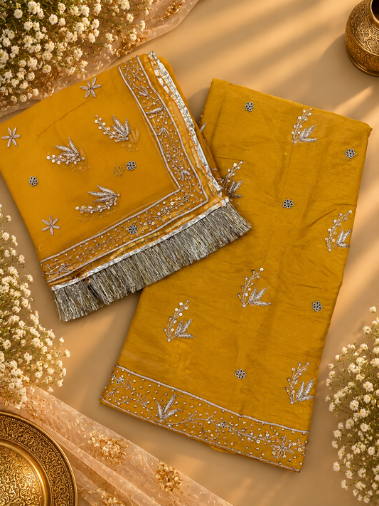 Mustard Yellow zardozi poshak