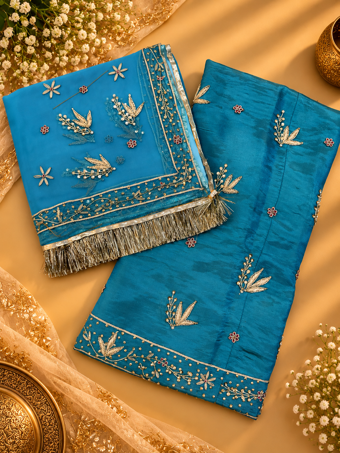 Peacock Blue zardozi poshak