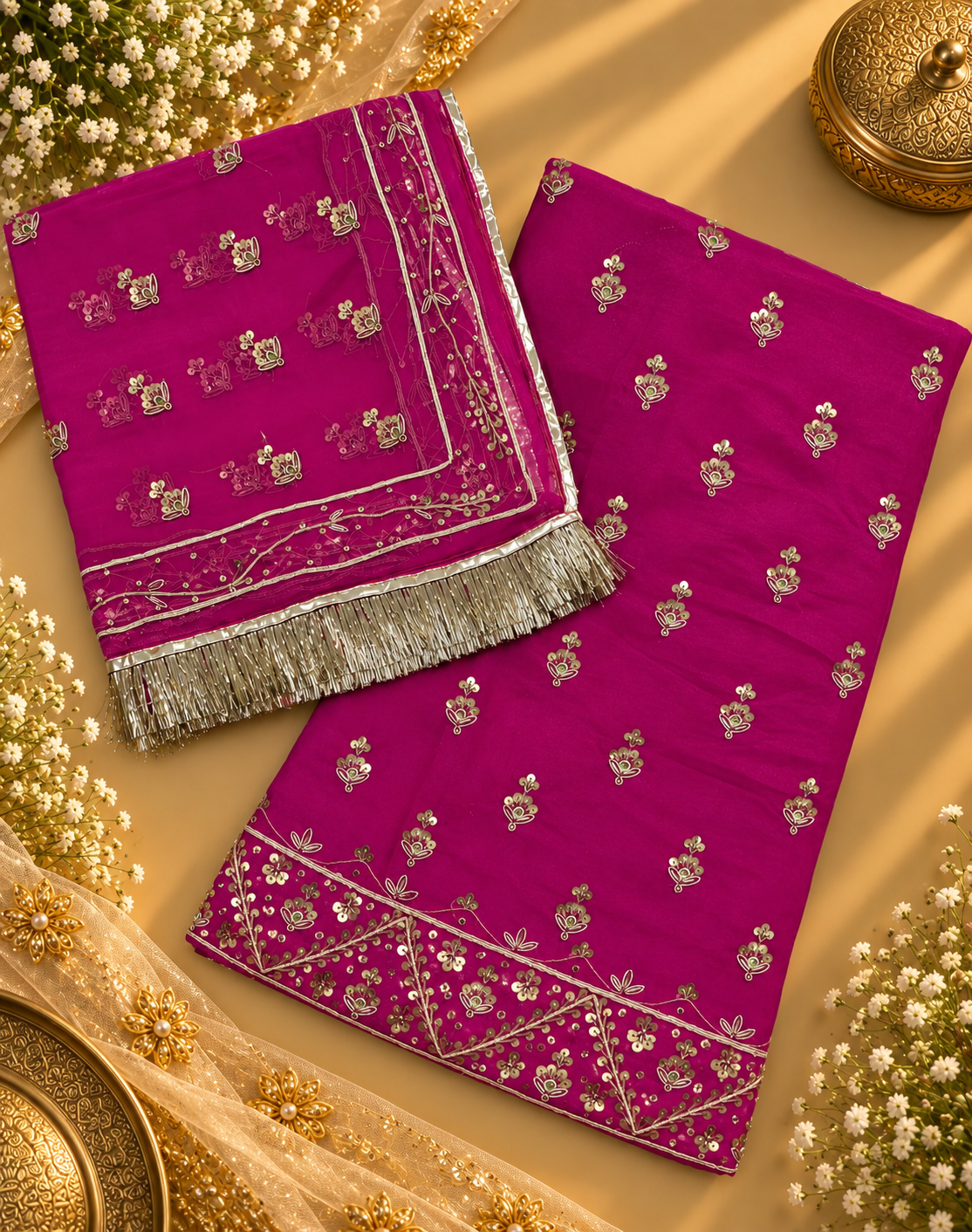 Rani zardozi natural crep poshak