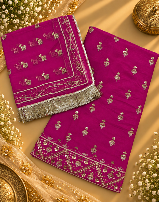 Rani zardozi natural crep poshak