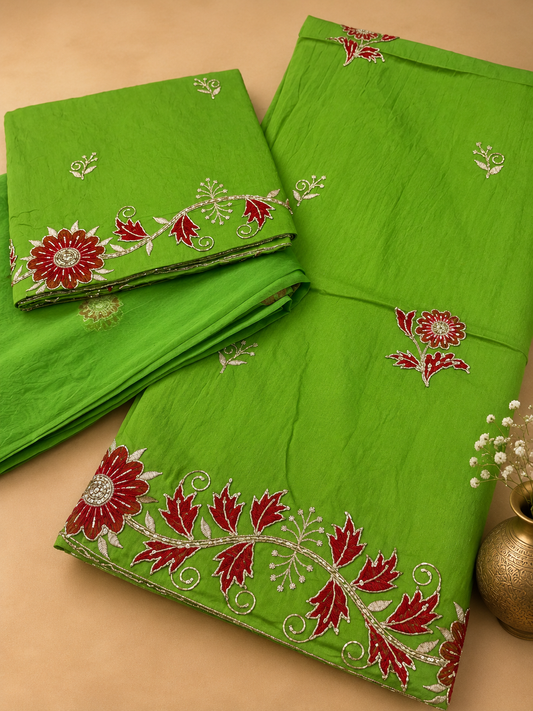 Parrot green cotton hamrahi poshak