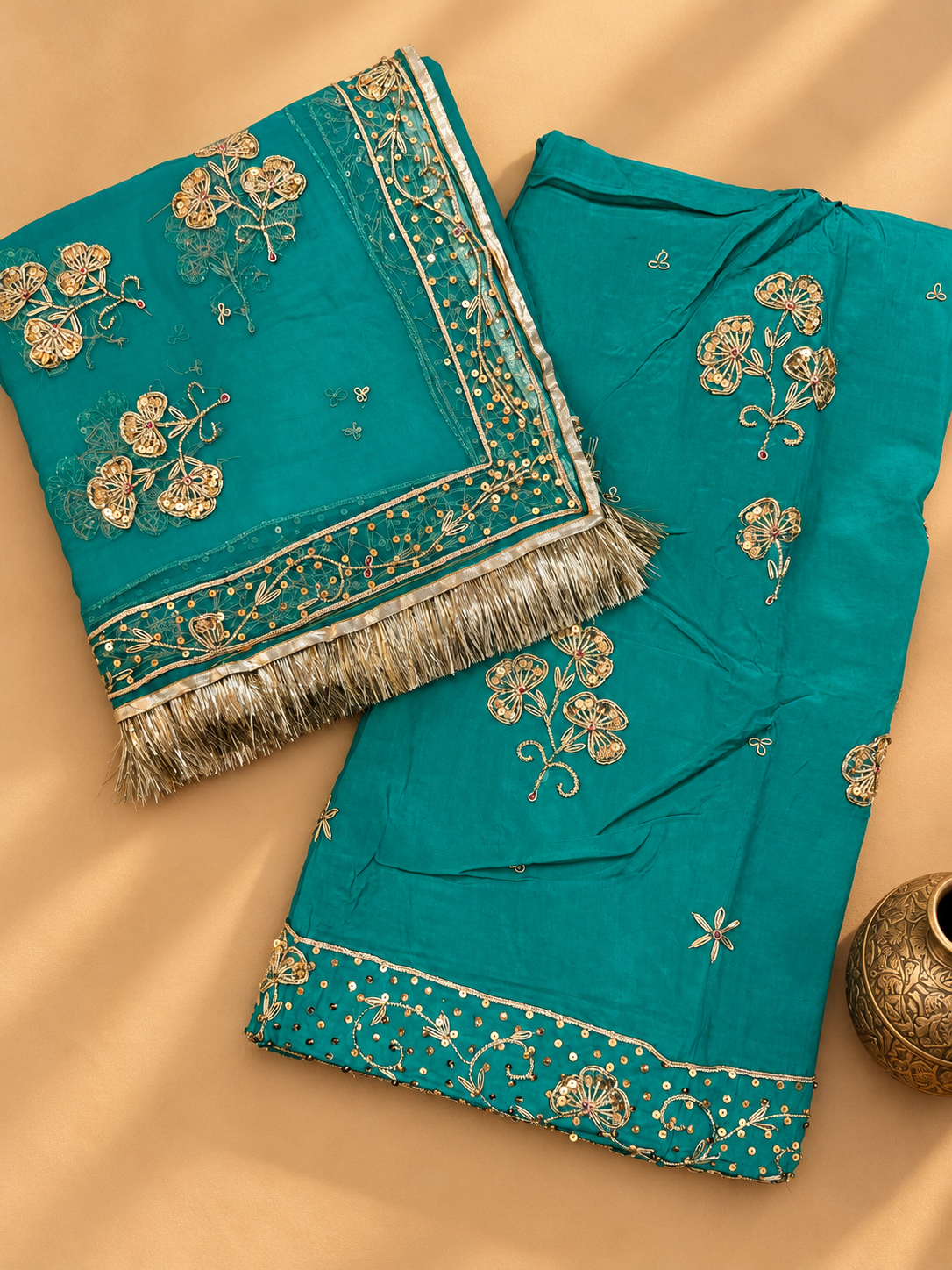 Rama green natural zardozi poshak